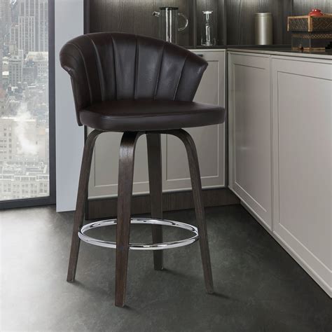 Ashley Wood Back 30" Swivel Brown Faux Leather Bar Stool - Walmart.com ...