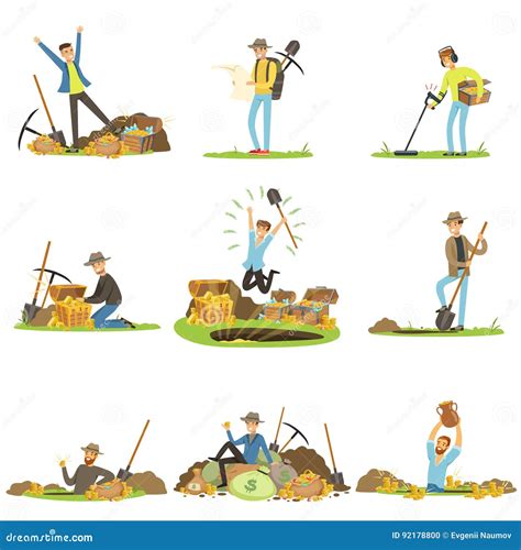 3 Men Treasure Hunting On Beach Vector Illustration | CartoonDealer.com #83591174