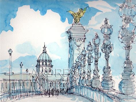 Paris Pont Alexandre III Art Print From an Original Watercolour Painting - Etsy