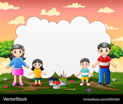 Border template design with happy family standing Vector Image