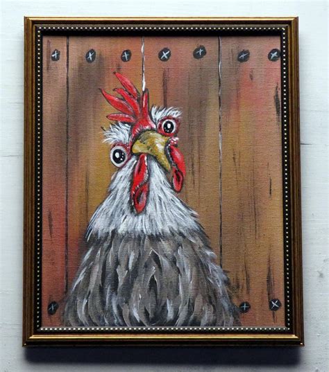 Original Painting Chicken Wall Art Whimsical Rooster Wall Decor ...