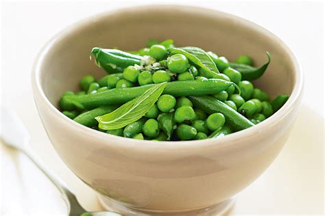 Peas and beans with minted garlic butter