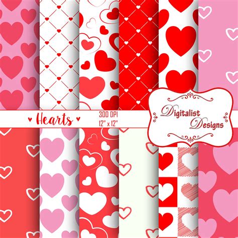 "hearts digital paper, hearts scrapbook paper, valentine digital paper ...