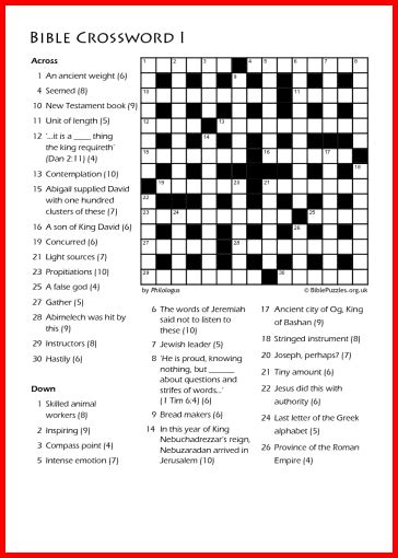 Bible Crossword Puzzle - Crossword I | BiblePuzzles.com