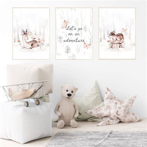 Woodland Creatures 3 Piece Wall Art Forest Nursery Decor Adventure ...