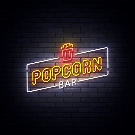 Premium Vector | Popcorn neon sign, bright signboard, light banner. popcorn logo neon, emblem ...