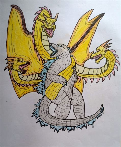 Godzilla vs king Ghidorah drawing