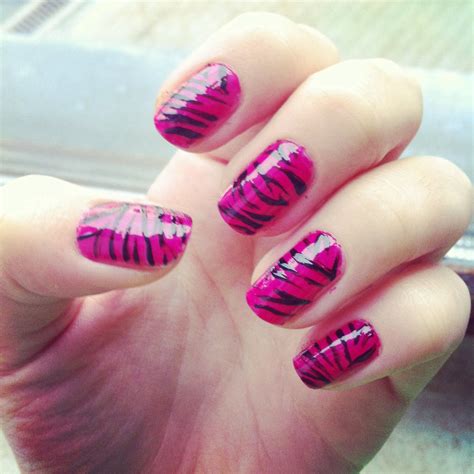 Pink zebra print nail art