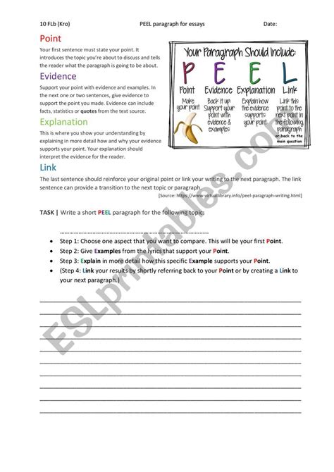 PEEL paragraphs - ESL worksheet by MissKroll