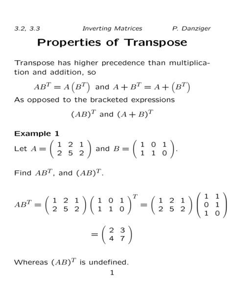 Properties of Transpose