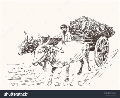 Asian Farmer Riding On Ox Cart Stock Vector (Royalty Free) 218764627 | Shutterstock | Sketches ...
