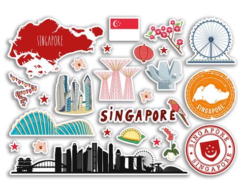 A5 Sticker Sheet Singapore Landmarks Vinyl Stickers Country Beach Airport Stamps Skyline ...