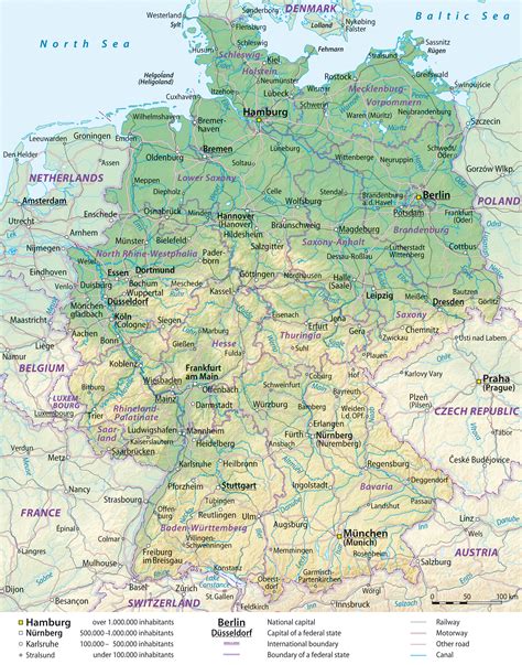 Large detailed general and relief map of Germany with cities and roads ...