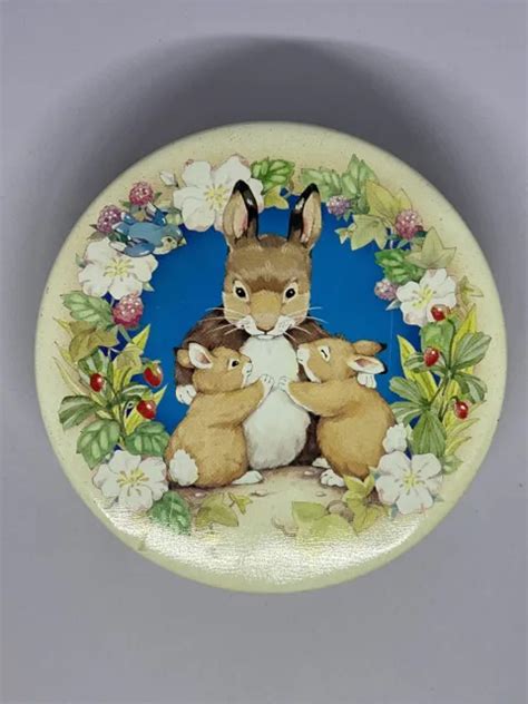 ROUND METAL CANDY Cookie Treat Tin Bunnies Flowers Spring Easter 6.5" $16.99 - PicClick