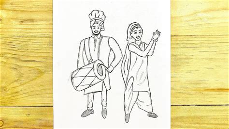 Draw A Baisakhi Couple / Drawing Tutorial / Sketch Art Tutorial / Dancing Couple / Bhangra ...