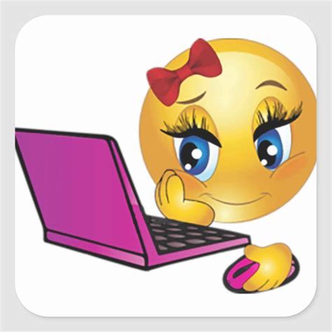 Laptop Emoji Girl Square Sticker | Zazzle.com | Funny emoticons, Girl ...