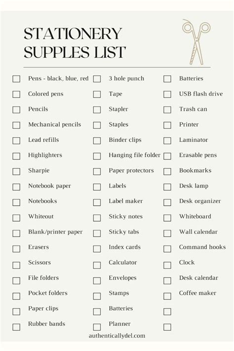 Full Stationery Office Supplies List Printable | Stationery list ...