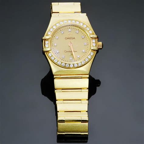 Omega Constellation Yellow Gold Diamond Bezel Diamond Dial Women’s Watch at 1stDibs