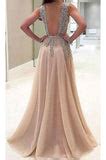 A-line V-neck Tulle Sexy Shinny Rhinestone Long Prom Dress With Slit ...