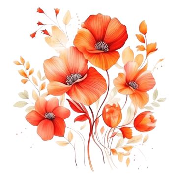 Abstract Red Orange Flowers Art Floral Decorative Illustration For Invitation Printing ...