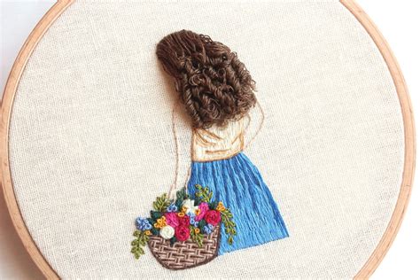 Embroidered Girl With Flowers on 16cm Hoop Embroidery Art - Etsy | Hand ...