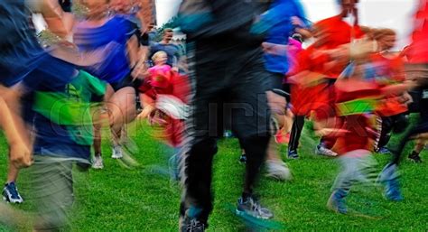 Crowd of people running just after ... | Stock image | Colourbox