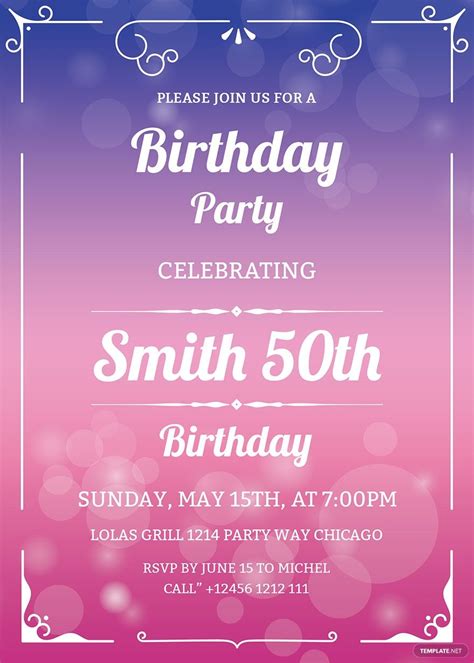 50th Birthday Invitation Template - Download in Word, Illustrator, PSD, Apple Pages, Publisher ...