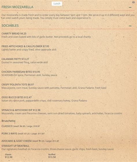 Scaddabush menu, Menu restauracji Scaddabush, Richmond Hill, Toronto ...