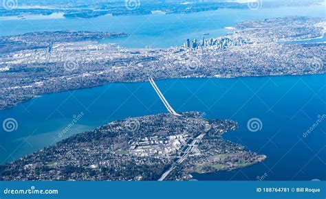 Aerial View of the Mercer Island, Homer Hadley Memorial Bridge and Lacey Murrow Bridge Seattle ...