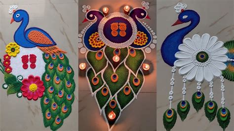 Simple Peacock Rangoli Designs For Diwali