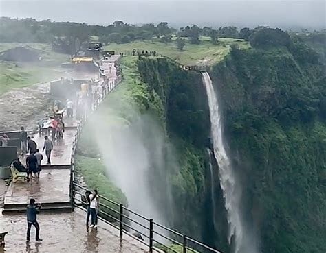 A Beautiful Waterfall Flows Upwards in Reverse Due to High Winds in the ...