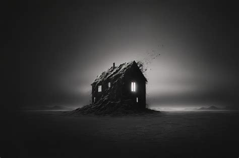 Premium Photo | Disappearing house in pitch darkness melancholic desolate minimalist dark ...