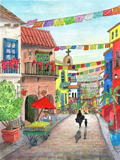 Mexican Village Market Painting by Marilyn Smith - Fine Art America