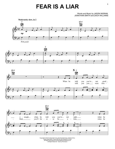 Zach Williams 'Fear Is A Liar' Sheet Music, Chords & Lyrics | Download ...