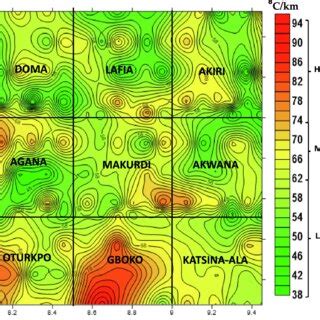 Geothermal gradient map of the study area. | Download Scientific Diagram