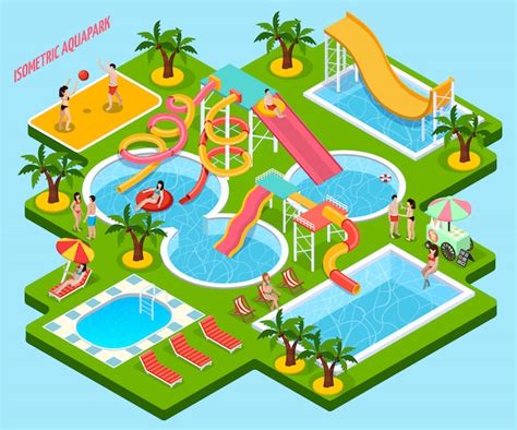 Parque acuático aquapark composición isométrica | Vector Gratis