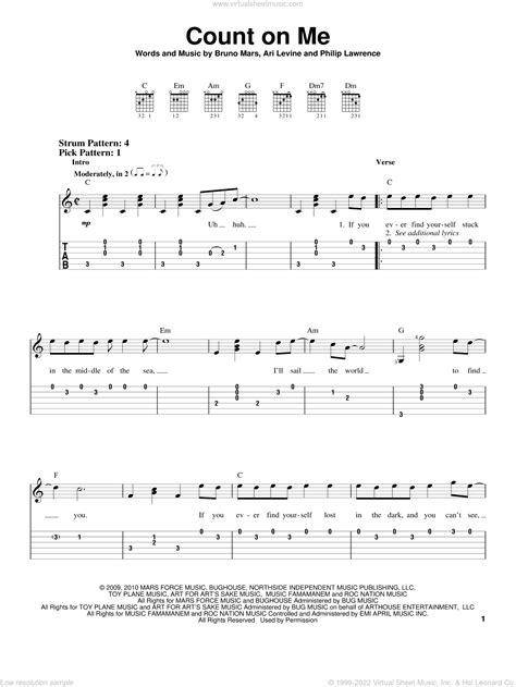 Mars - Count On Me sheet music for guitar solo (easy tablature)