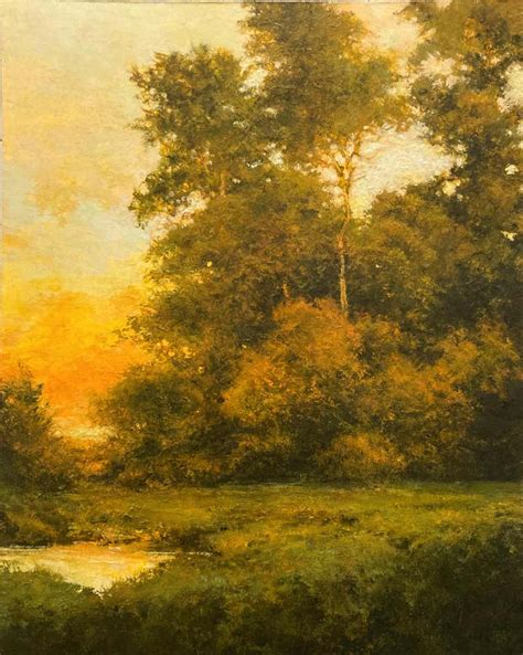 Joseph Q. Daily - Green and brown realist landscape, "Reflections", Joseph Q. Daily, oil on ...