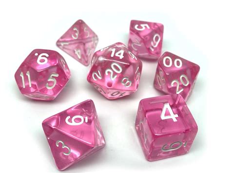 Pink Translucent Dice - 7 Piece Set With Bag - Walmart.com