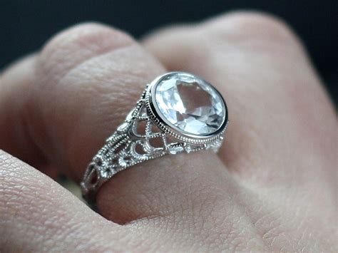 Vintage Moissanite Engagement Ring Antique Style Bezel