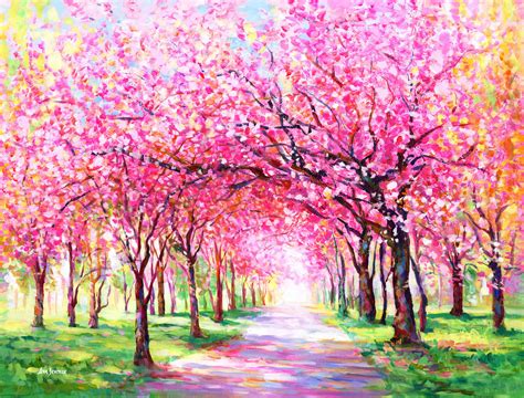 Cherry blossom tree painting by Leon Devenice (2022) : Painting Acrylic on Canvas - SINGULART