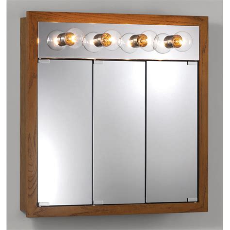 Jensen Medicine Cabinet Granville Tri-View 4-Light 30W x 30H in. Surface Mount Medicine Cabinet ...