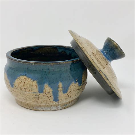 Pottery Bowl Drip Glaze With Lid by KandAVintage on Etsy