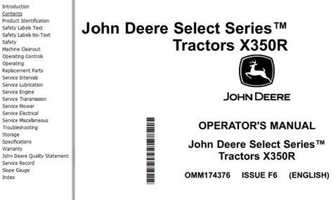 John Deere Tractor X350R Operator's Manual