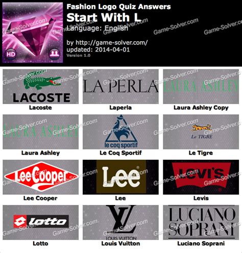 Fashion Logo Quiz Answers Start with L - Game Solver