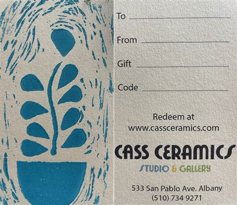 Gift Card | Cass Ceramics Studio and Gallery | Albany, CA