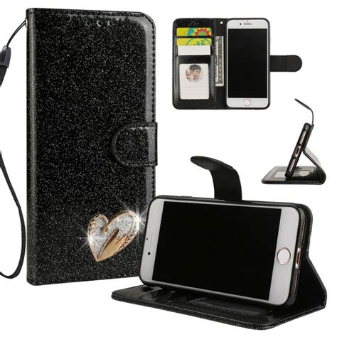 iPhone 8 Case Wallet, iPhone 7 Case, Allytech Glitter Folio Kickstand with Wristlet Lanyard ...