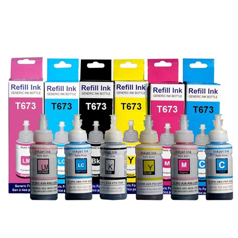 True Tone T673 Refill Ink for Epson L805 , L800 , L810 , L850 , L1800 Printers (C/M/Y/K/LC/LM ...