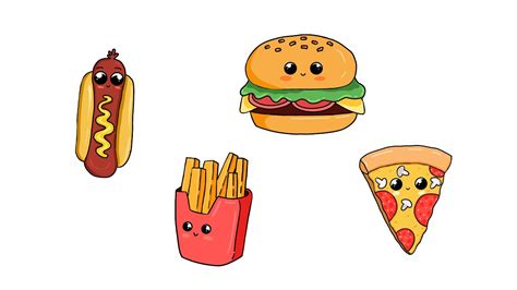 How to Draw Cute Cartoon Food 🌭🌮🍟 Easy Drawings 💗 - YouTube