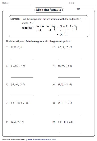 Midpoint Formula Worksheets